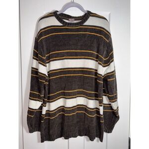 OLD SKOOL Men's Striped Knit Sweater Long Sleeve Brown White Yellow Size L